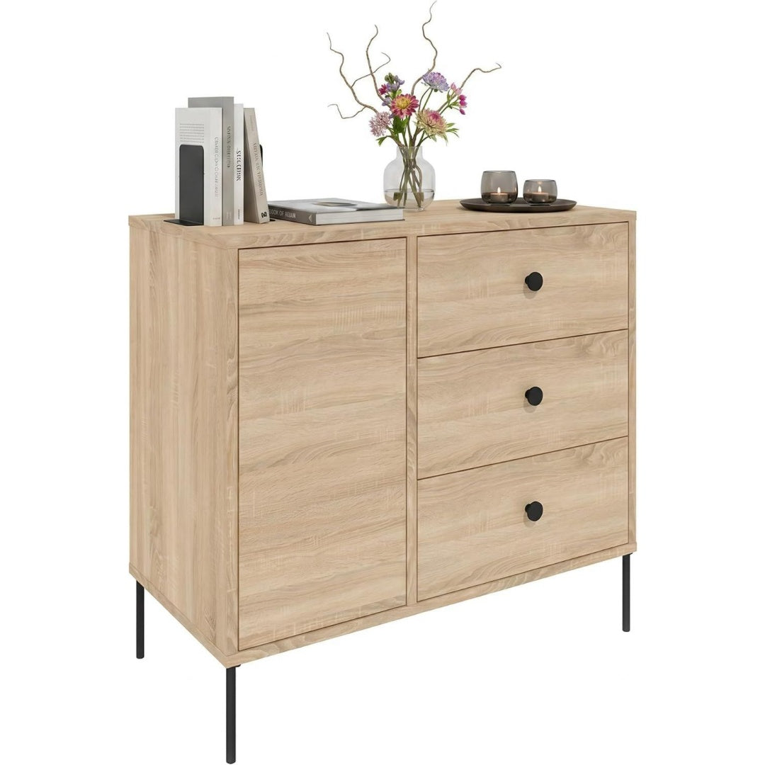 Sideboard verbindet 3 Schubladen und offene Ablagen