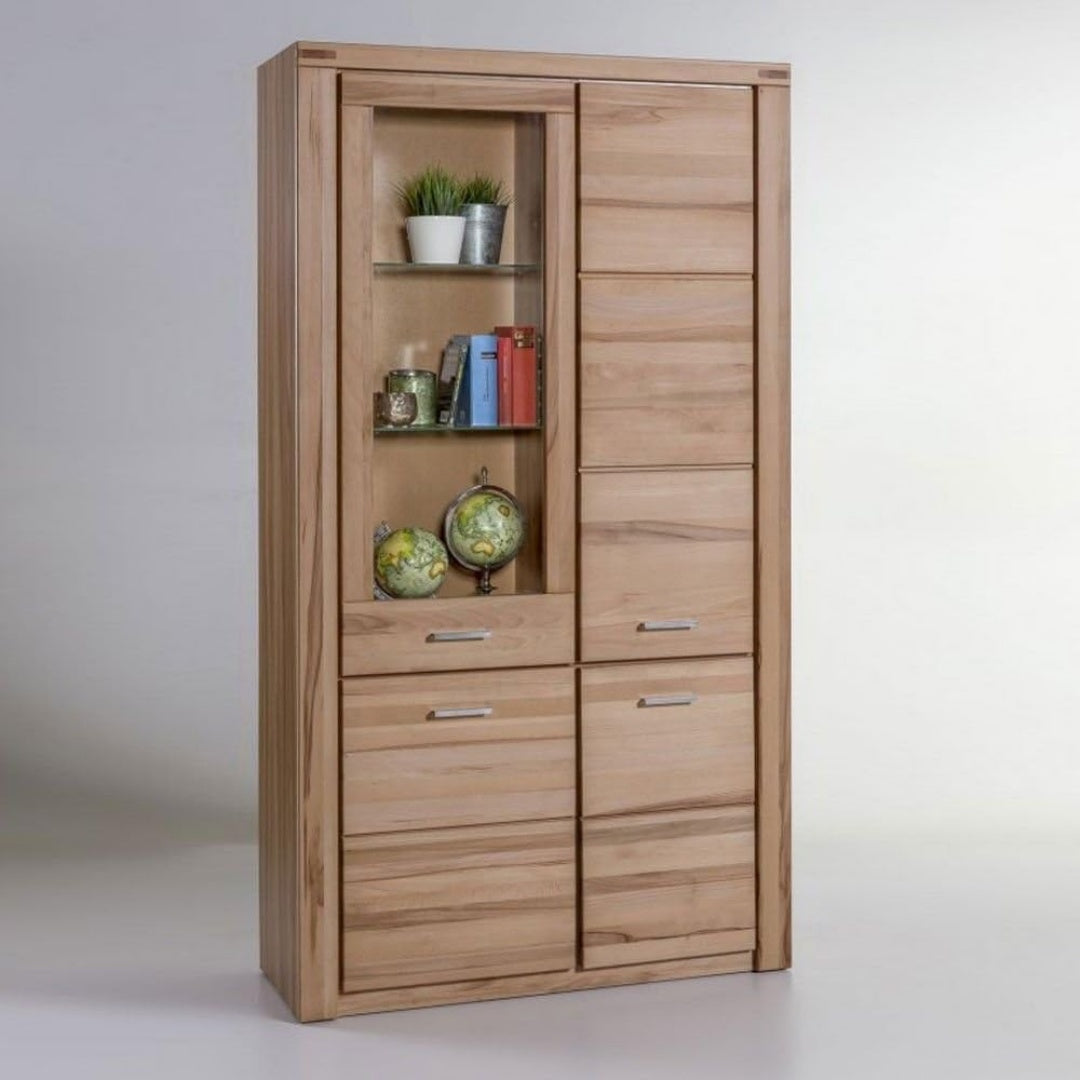 Vitrine mit geschlossenem Stauraum in Naturbraun