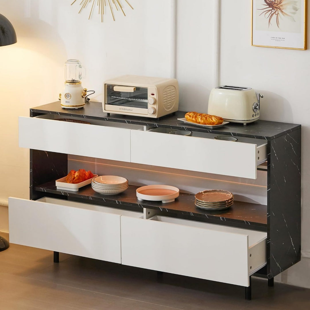 Sideboard mit 4 Schubladen, LED Beleuchtung und Schubladen