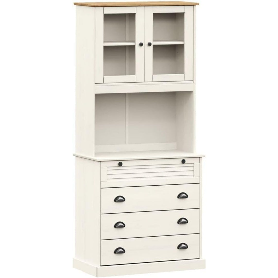 Hochschrank mit Schubladen und Metallgriffen