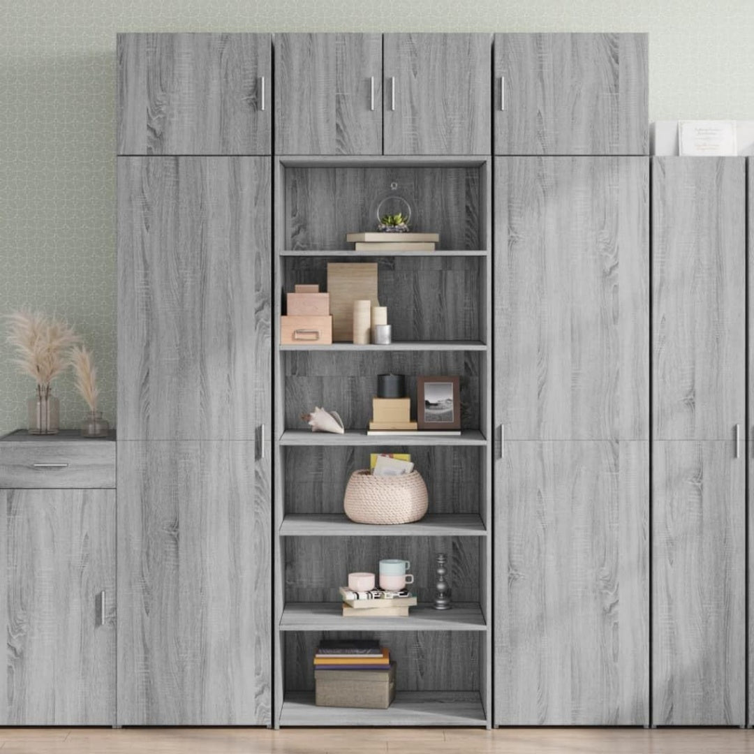 Vitrine mit den Massen 70 x 41 x 185 cm in Eichenbraun und Grau