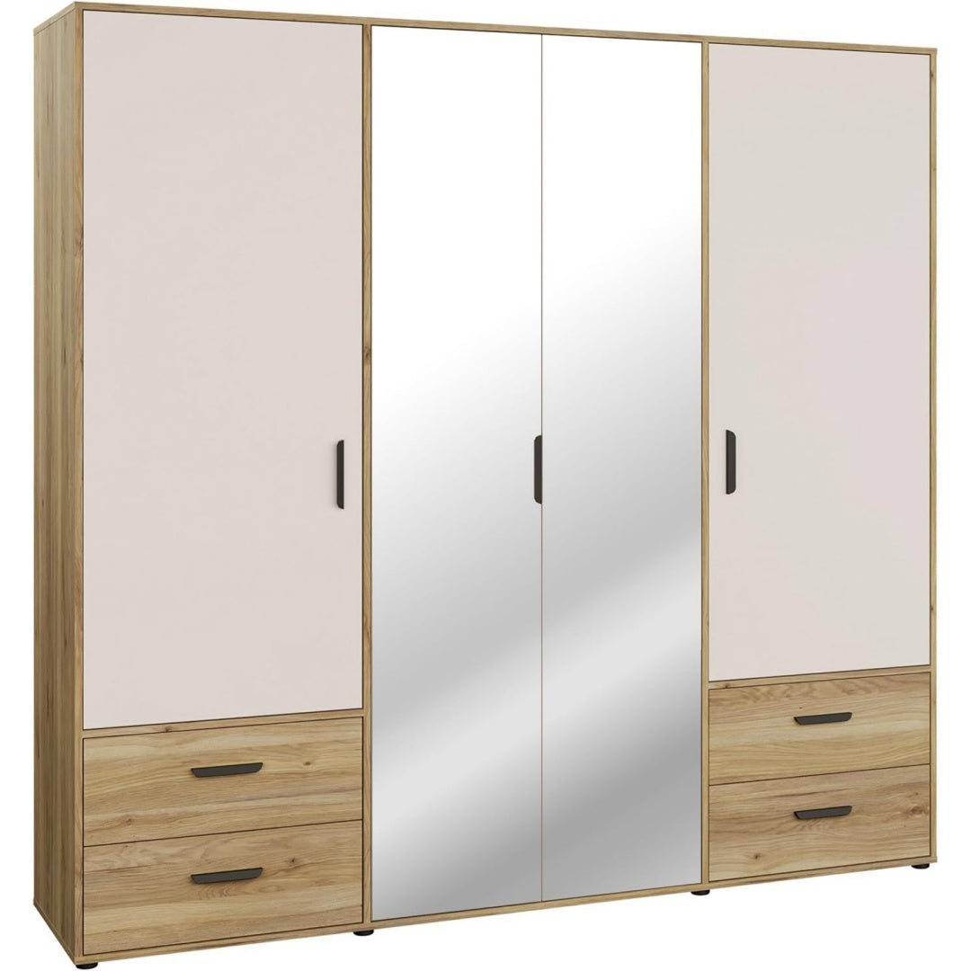 Kleiderschrank verbindet Holzoptik und Schubladen