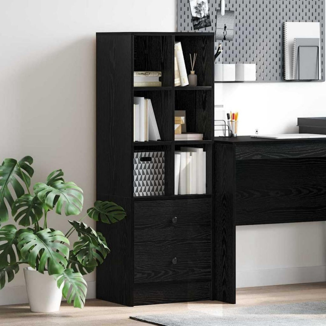 Sideboard in Schwarz und Eichenbraun mit matten Oberflaechen