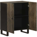 Das Sideboard misst 60 x 33 x 75 cm in Schwarz und Naturbraun