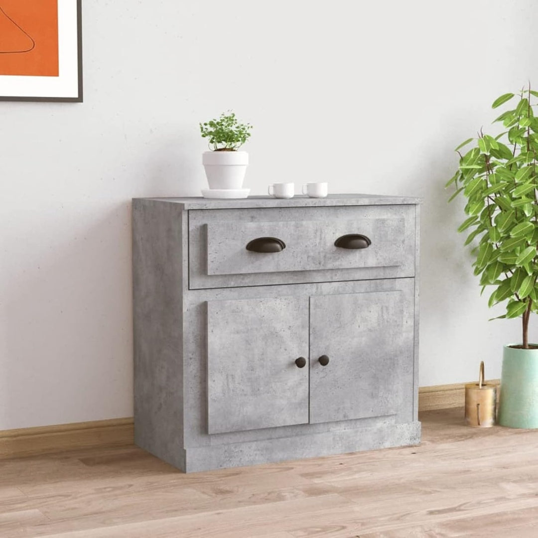 Das Sideboard misst 70 x 35.5 x 67.5 cm in Betongrau